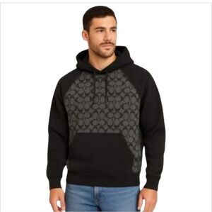 NWT Coach Organic Cotton Signature Logo Pullover Hoodie Black Gray S C0826